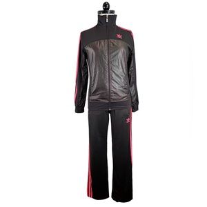 Adidas Black/Pink Athleisure Track Suit Jacket Pants Set GIRLS XL